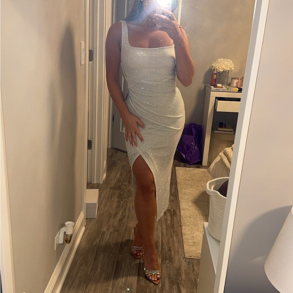 Windsor Glitter White Midi Wrap Dress